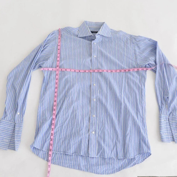 Vintage Burberry London Blue Stripe Button Down made in USA Dress Shirt - Picture 5 of 14